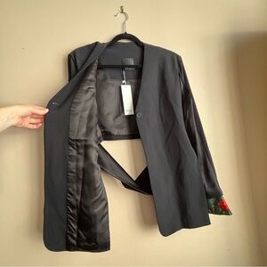 NWT Bevza Sz M Deconstructed Panelled Blazer Jacket Black